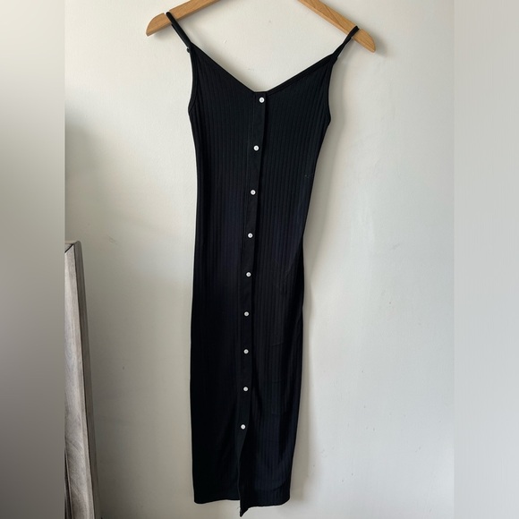 Aerie Black Ribbed fitted Midi Dress XXS - Picture 1 of 9
